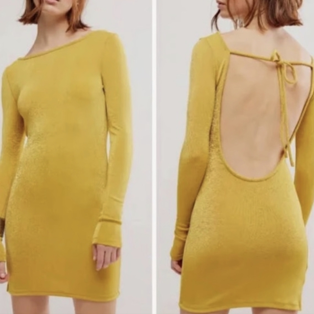 Free People Call Me Later Mini Dress sz LRG in Ceylon Yellow​​